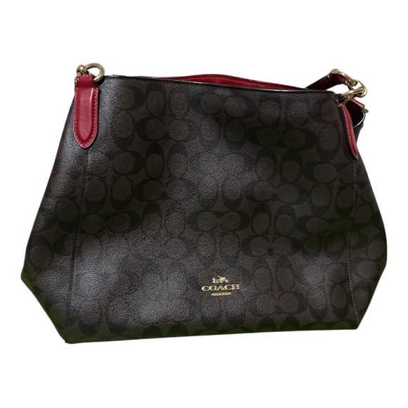 Women's Coach Brown Monogram Red Trim Shoulder Bag One Size